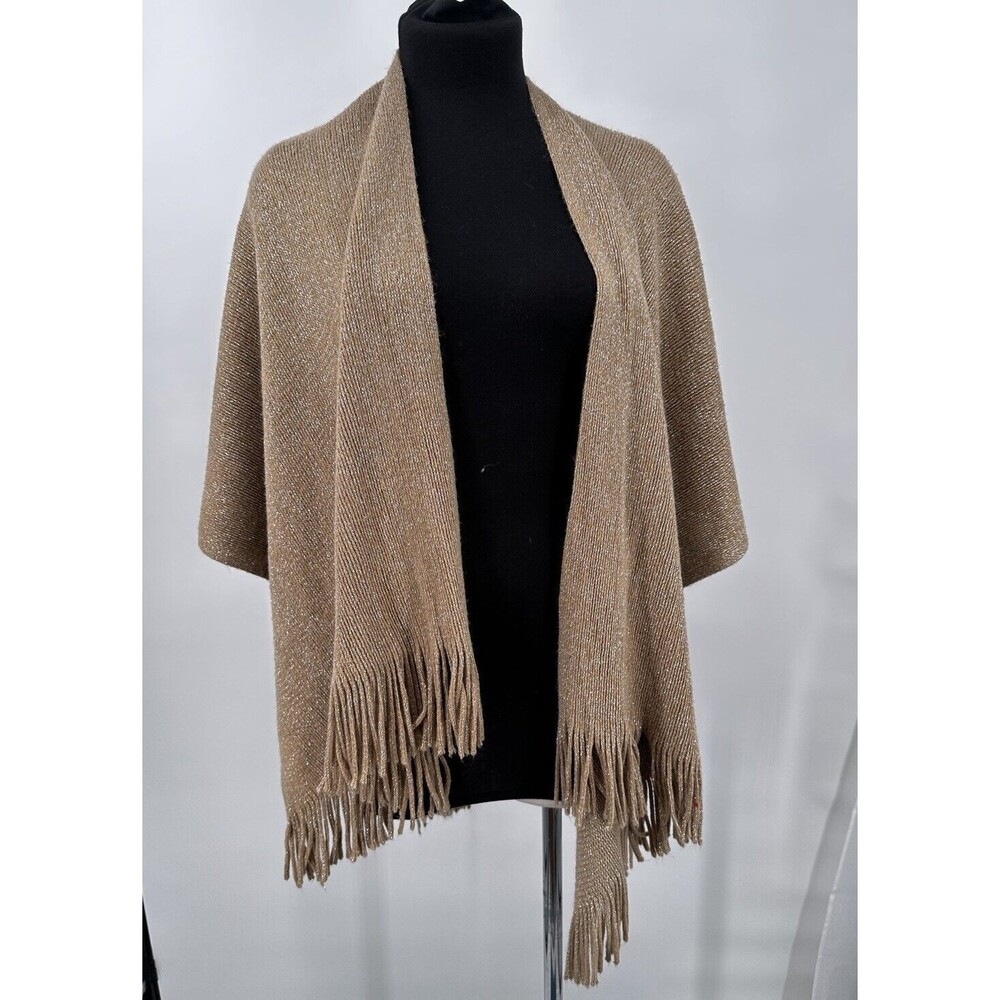 Gold Shimmer Fringe Cardigan Step In Style Poncho Gold Sz XL